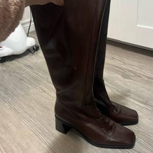 Brown tall shaft boots